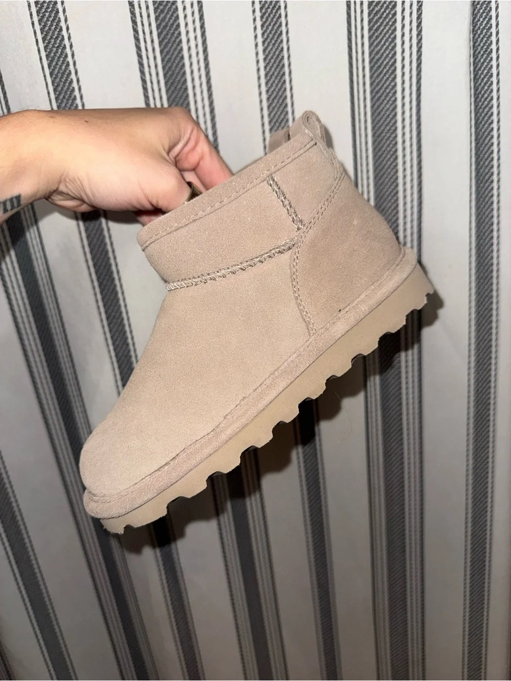 BearPaw Kids Suede Ankle Boots in Taupe